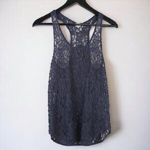 Aritzia Wilfred Madeline Silk Trim Lace Racerback Blouse Navy Blue Size XS